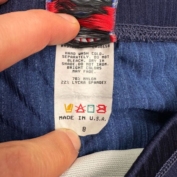 Jantzen Vintage High Waist Boyleg Swim Bottom Shorts Womens 8 Navy Blue Ribbed - Picture 4 of 9